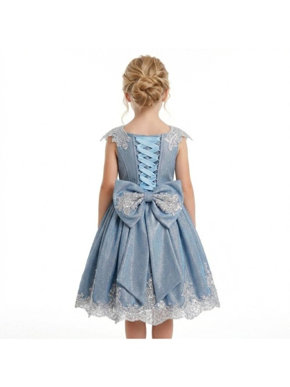 Girls 2-in-1 Blue Princess Dress with Adjustable Corset Back - Picture 8 of 9
